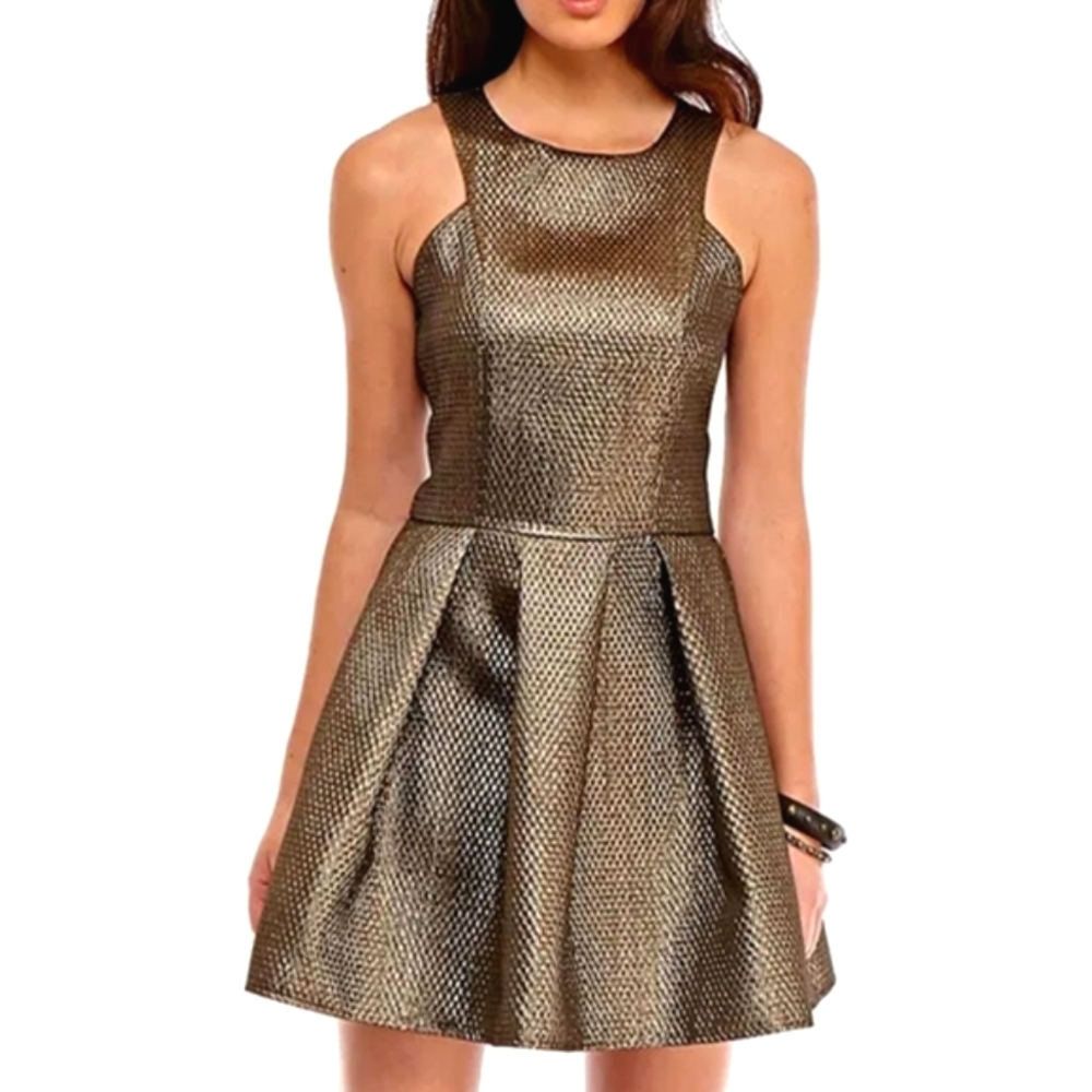 NWOT ASOS Fashion Mini Gold Metallic Fit & Flare Dress